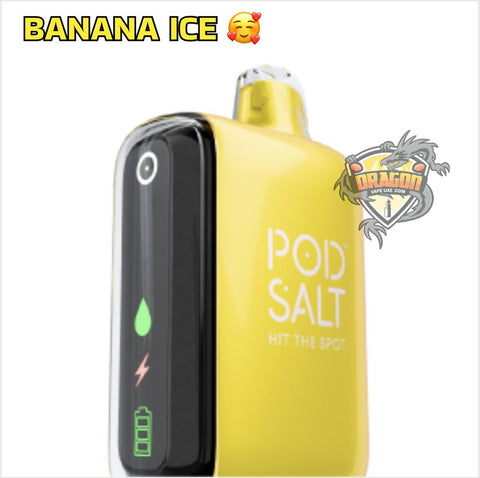 Yellow vape device with 'POD SALT' branding on a white background
