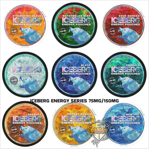 Various flavors of Iceberg Energy Pouches displayed in a grid/ ICEBERG Energy Pouches 75MG & 150MG Strong Dubai/ ICEBERG Energy Pouches / ICEBERG Energy Pouches Dubai/ ICEBERG Energy Pouches Abu Dhabi/ ICEBERG Energy Pouches Downtown/ ICEBERG Energy Pouches Near me/ ICEBERG Energy Pouches Strong/ ICEBERG Energy Pouches Price Dubai