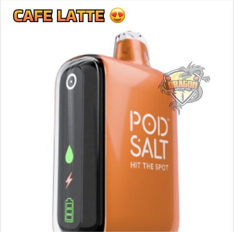 Orange vape device with 'POD SALT' branding on a white background