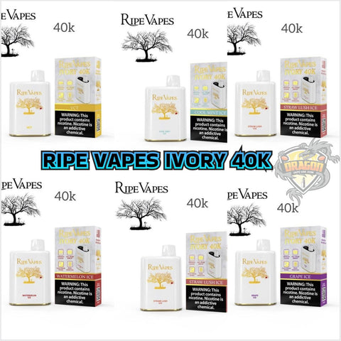 Multiple packages of Ripe Vapes Ivory 40k on a white background/ Ripe Vapes IVORY 40000 Puffs Kit