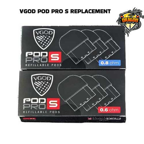 VGOD POD PRO S replacement pods packaging with visible branding on a white background, VGOD POD PRO S 0.8 ohm, VGOD POD PRO S 0. ohm, Vgod Pod Pro S Refillable Pods, Vgod Pod Pro S Refillable Pods