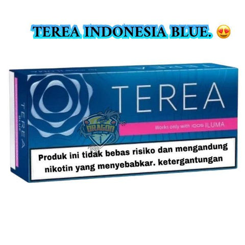 Terea Indonesia Blue packaging with text and branding elements.