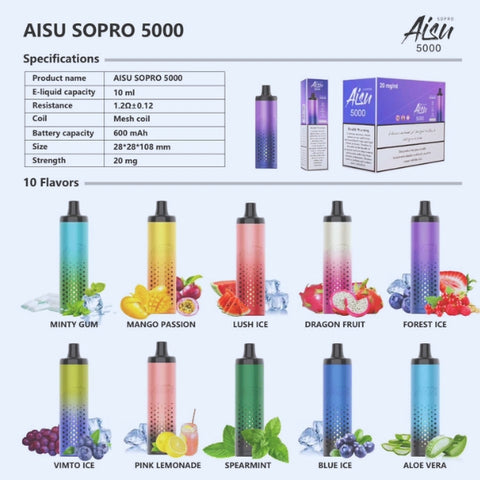 NEW AISU SOPRO 5000 PUFFS DISPOSABLE VAPE IN DUBAI UAE