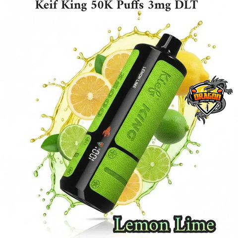 Green vape device with lemon and lime slices on a white background, featuring 'Keif King' branding.