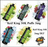 Five Keif King vape devices with colorful fruit graphics and branding on a white background.
