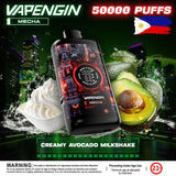 Vapengin Mecha vape device with avocado and whipped cream on a dark background