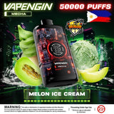Vapengin Mecha vape device with melon and ice cream graphics on a vibrant background