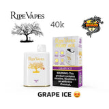 Ripe Vapes Grape Ice vape product and packaging on a white background