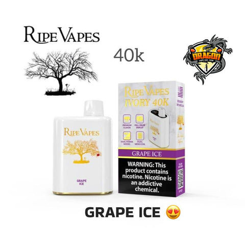 Ripe Vapes Grape Ice vape product and packaging on a white background