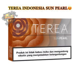 Terea Indonesia Sun Pearl packaging with branding and nicotine warning text.