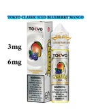 TOKYO Classic Iced Blueberry Mango vape juice packaging with nicotine warning labels.